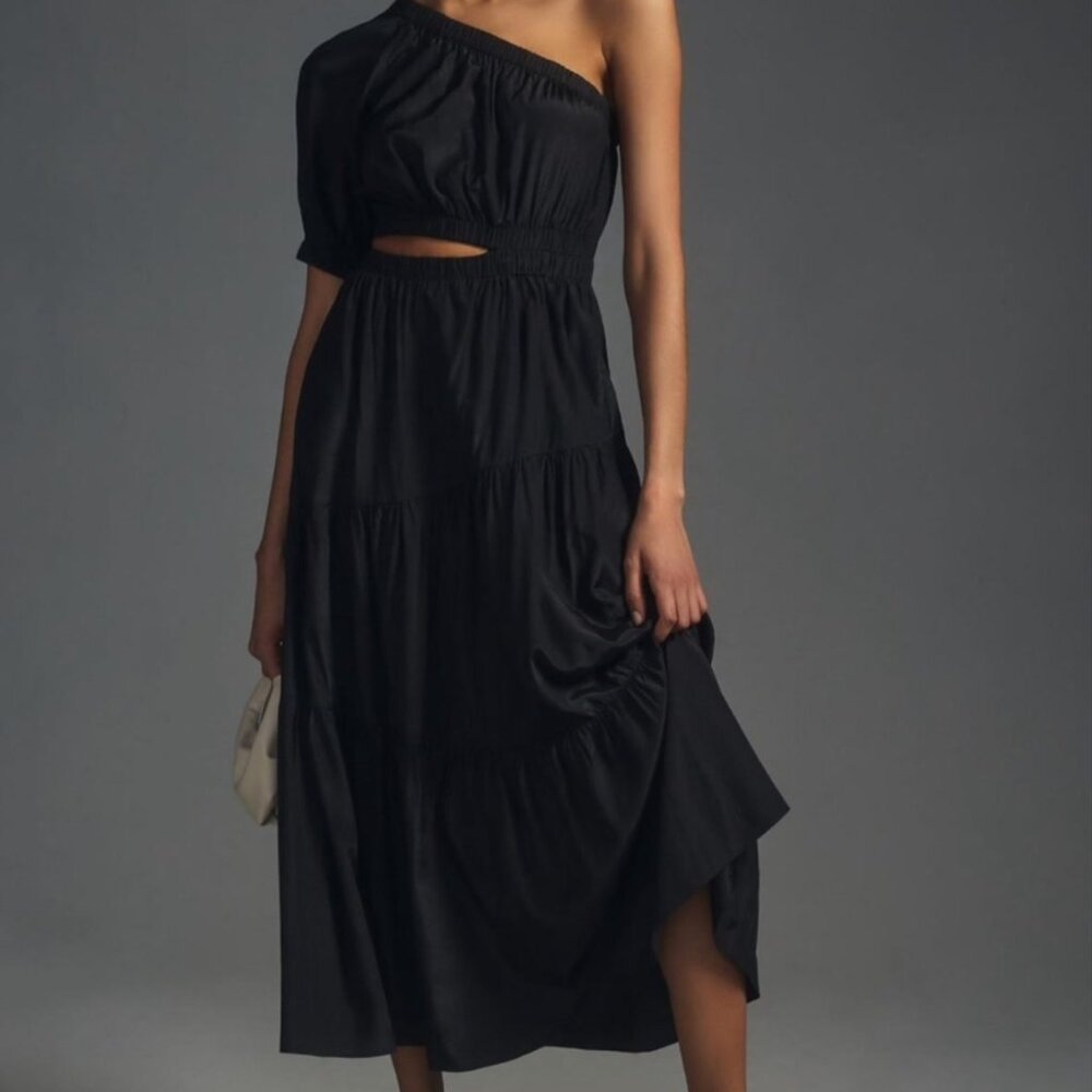 NWT Moon River One Shoulder Cut Out Black Dress Sz S